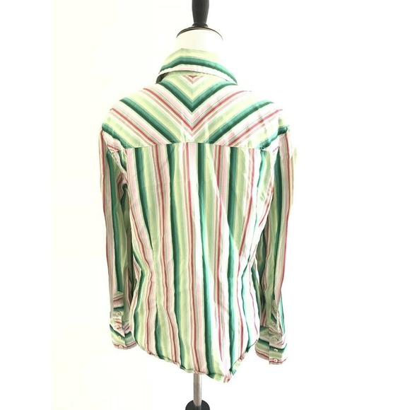 Tommy Hilfiger | Button Front Shirt Womens Size L Green Collar Cuff Cotton - Picture 3 of 12
